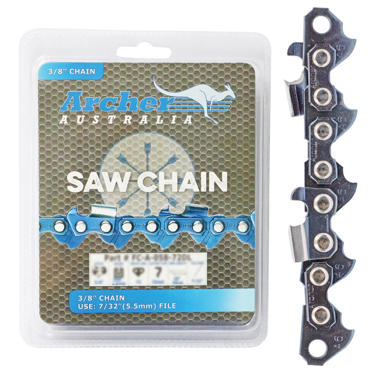 Archer 20" Chainsaw Chain 5-Pack – 3/8" Full Chisel, .063 Gauge, 72 Drive Links