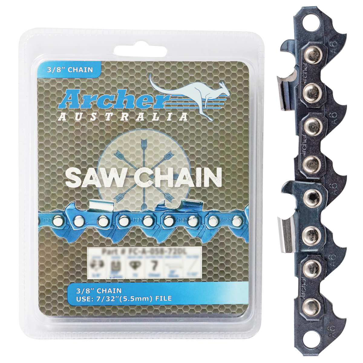 Archer A-063-60DL semi chisel chainsaw chain with 3/8 pitch .063 gauge and 60 drive links