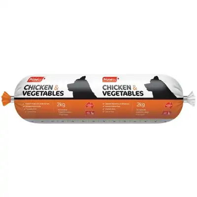 PRIME100 Chicken and Vegetables Dog Food Roll 2kg available at Beaufort Animal Supplies