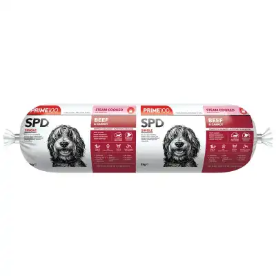 PRIME100 SPD Fresh Roll Beef and Carrot 2kg dog food roll available at Beaufort Animal Supplies